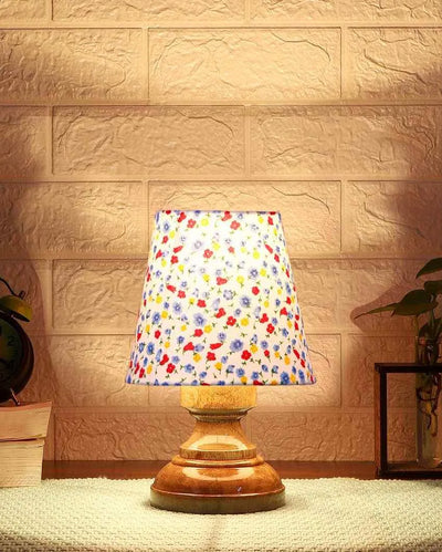 Artistic Colorful Cotton Natural Wood Table Lamp