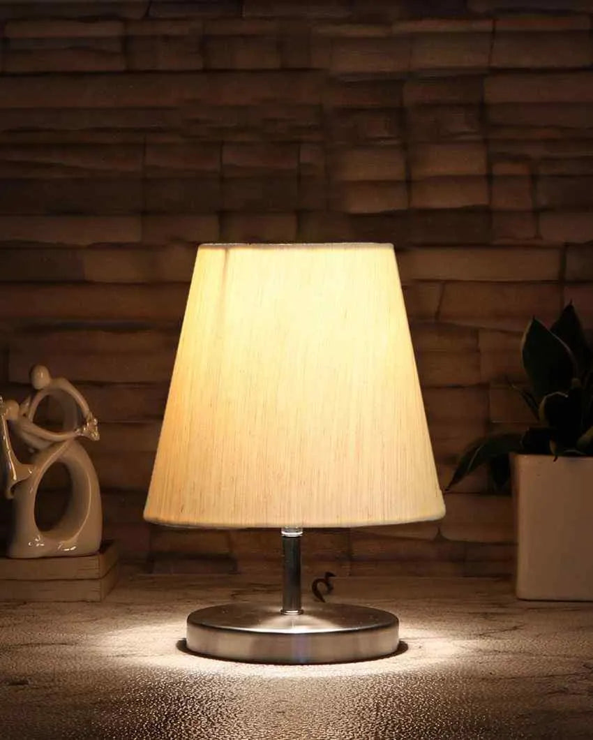 Cotton Round Metal Steel Table Lamp Off-White