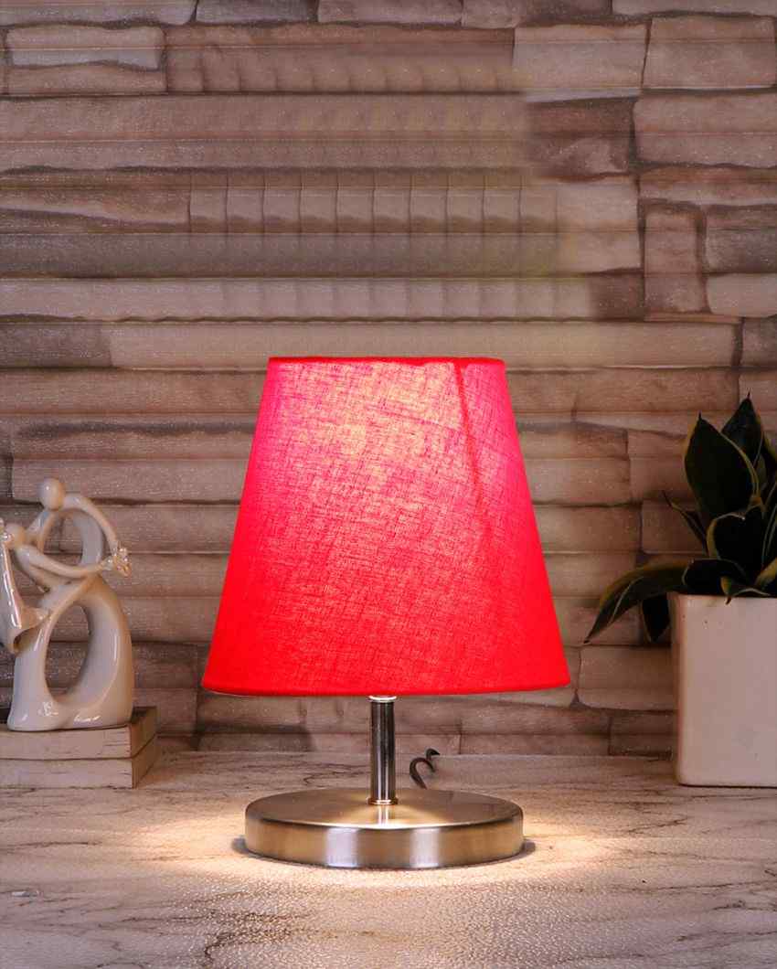 Cotton Round Metal Steel Table Lamp Red