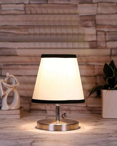 Stylish White & Black Cotton Round Metal Steel Table Lamp