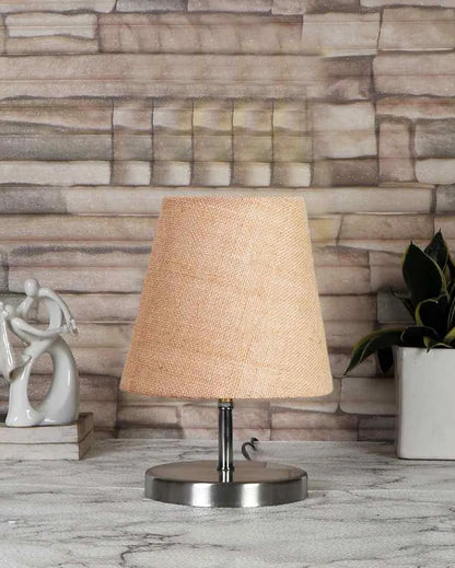 Eye Catchy Jute Round Metal Steel Table Lamp Beige