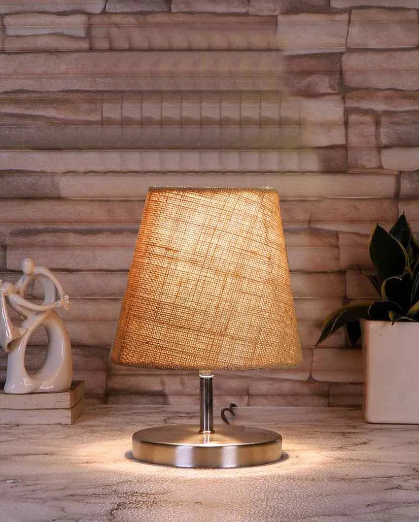 Eye Catchy Jute Round Metal Steel Table Lamp Beige