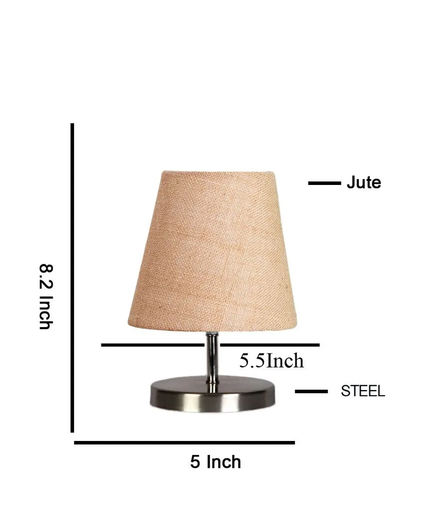 Eye Catchy Jute Round Metal Steel Table Lamp Beige