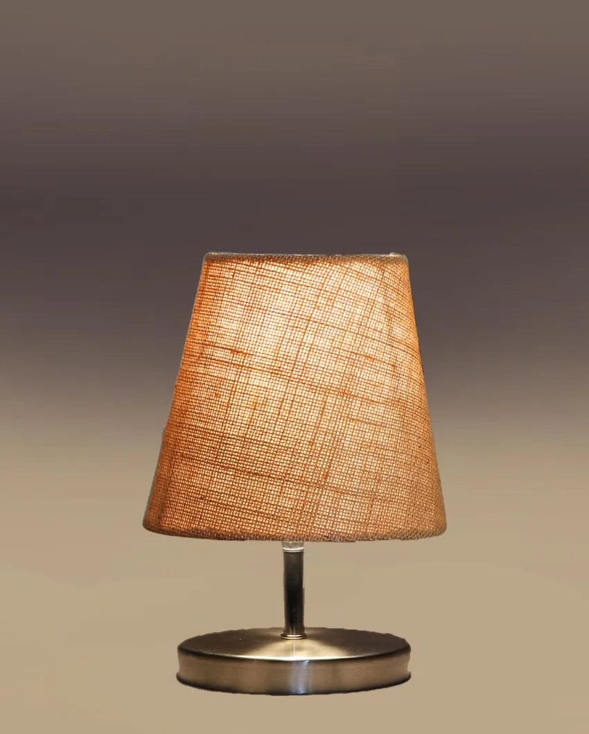 Eye Catchy Jute Round Metal Steel Table Lamp Beige