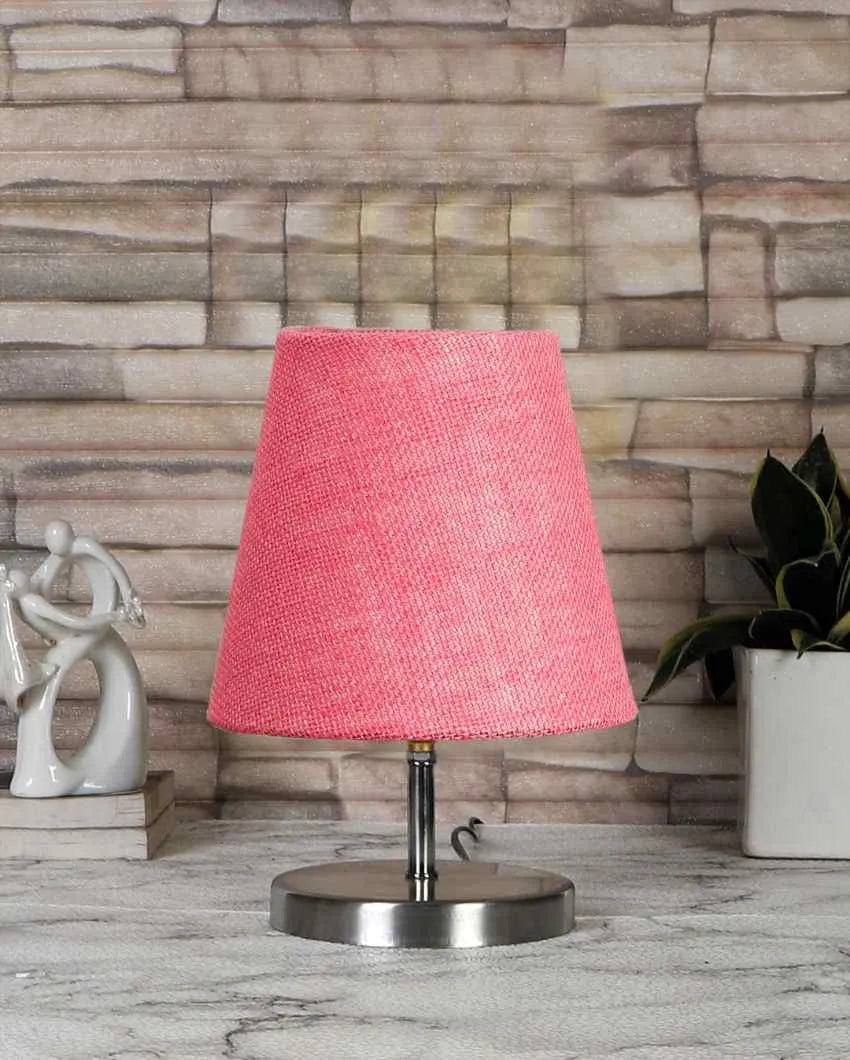 Eye Catchy Jute Round Metal Steel Table Lamp Pink