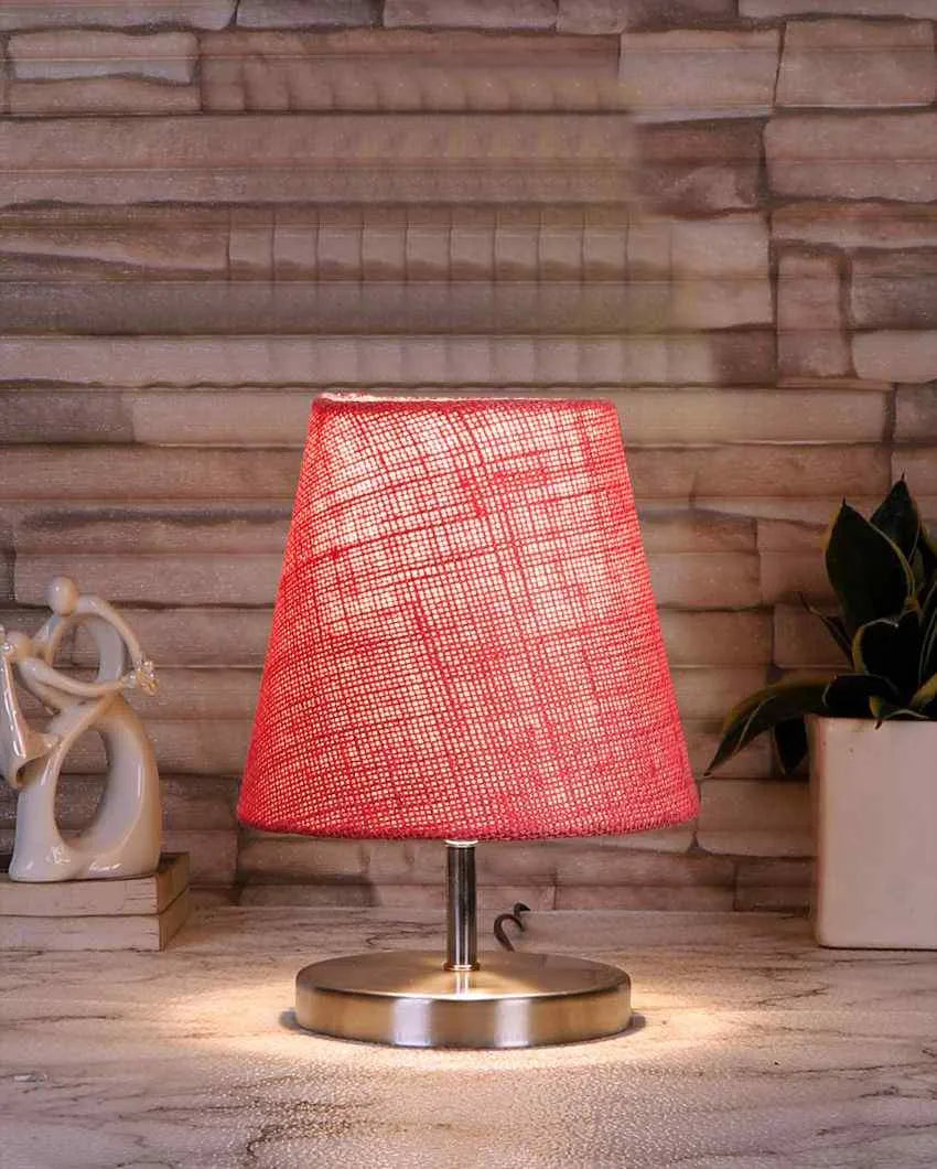 Eye Catchy Jute Round Metal Steel Table Lamp Pink