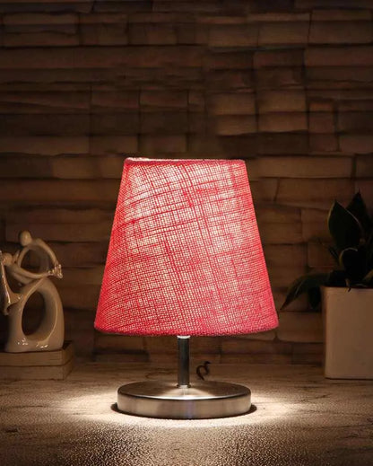 Eye Catchy Jute Round Metal Steel Table Lamp Pink