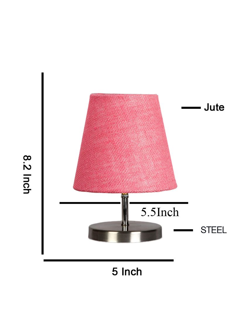 Eye Catchy Jute Round Metal Steel Table Lamp Pink