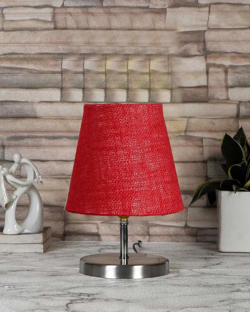 Eye Catchy Jute Round Metal Steel Table Lamp Maroon