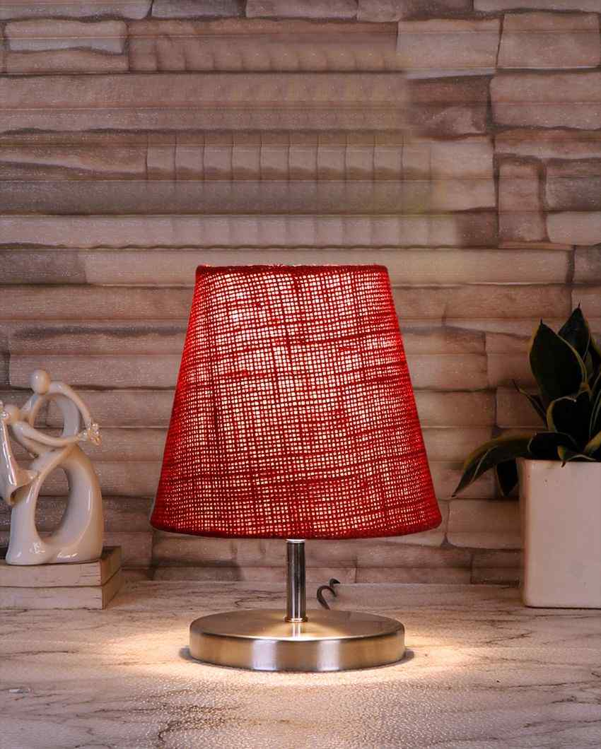 Eye Catchy Jute Round Metal Steel Table Lamp Maroon