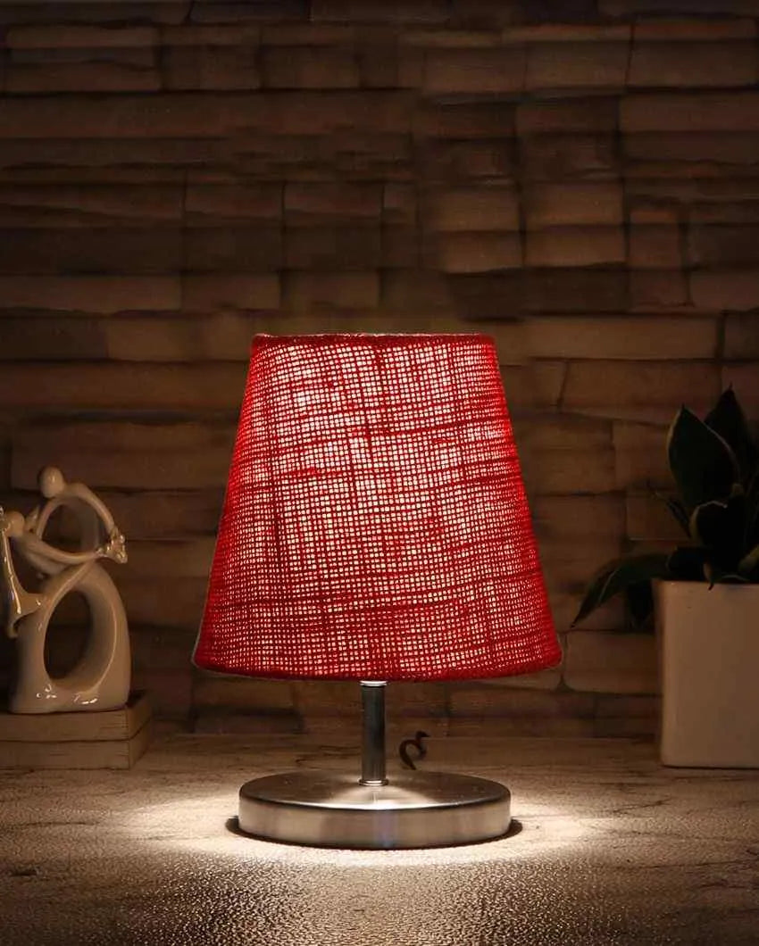 Eye Catchy Jute Round Metal Steel Table Lamp Maroon