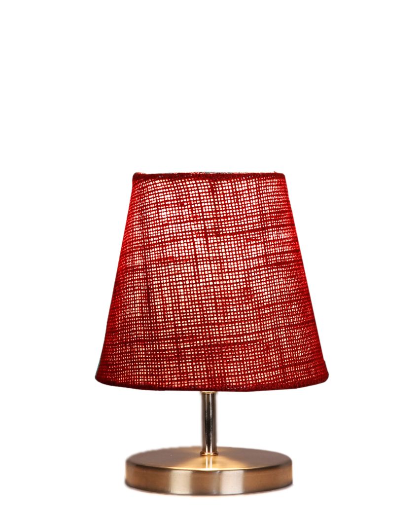 Eye Catchy Jute Round Metal Steel Table Lamp Maroon