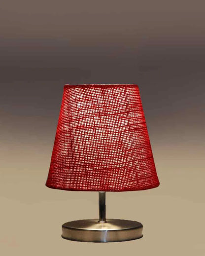 Eye Catchy Jute Round Metal Steel Table Lamp Maroon