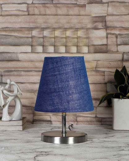 Eye Catchy Jute Round Metal Steel Table Lamp Blue