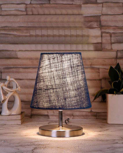 Eye Catchy Jute Round Metal Steel Table Lamp Blue