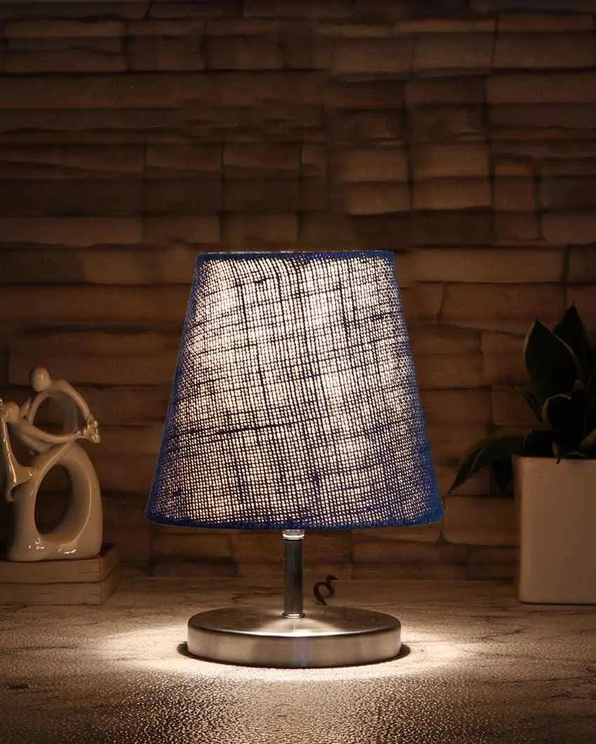 Eye Catchy Jute Round Metal Steel Table Lamp Blue