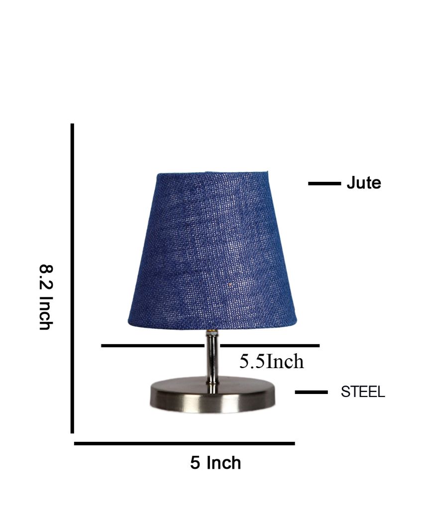 Eye Catchy Jute Round Metal Steel Table Lamp Blue