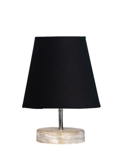 White Brushed Wooden Base Cotton Round Table Lamp Black