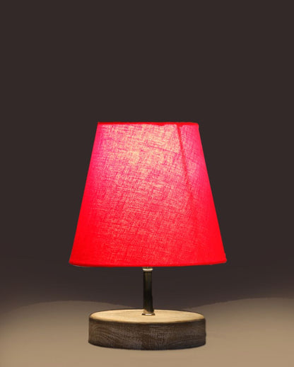 White Brushed Wooden Base Cotton Round Table Lamp Red