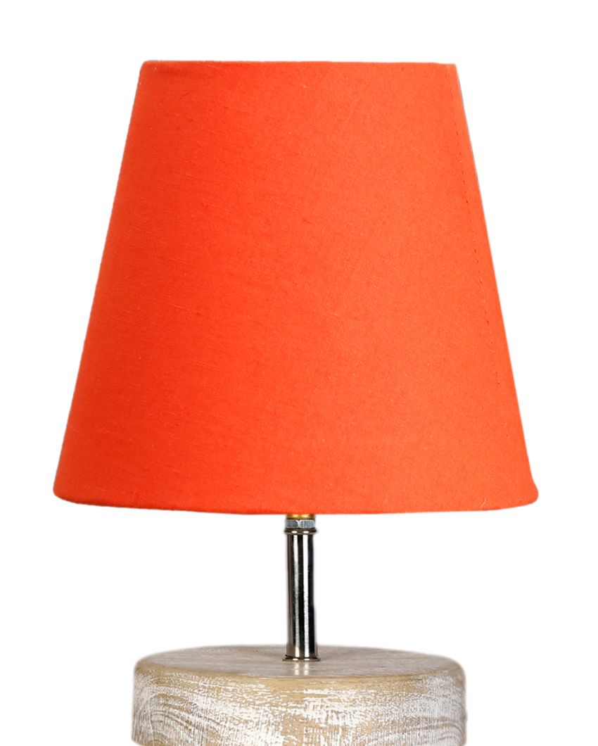 White Brushed Wooden Base Cotton Round Table Lamp Orange