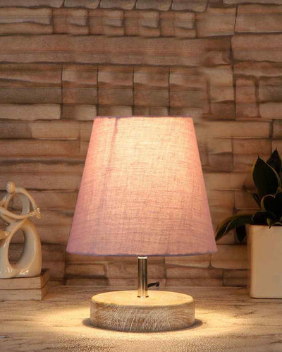 White Brushed Wooden Base Cotton Round Table Lamp Grey