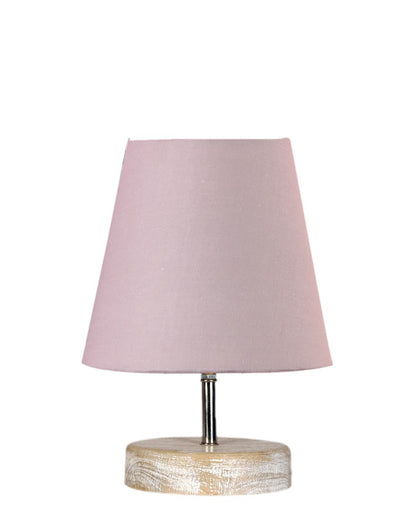 White Brushed Wooden Base Cotton Round Table Lamp Grey