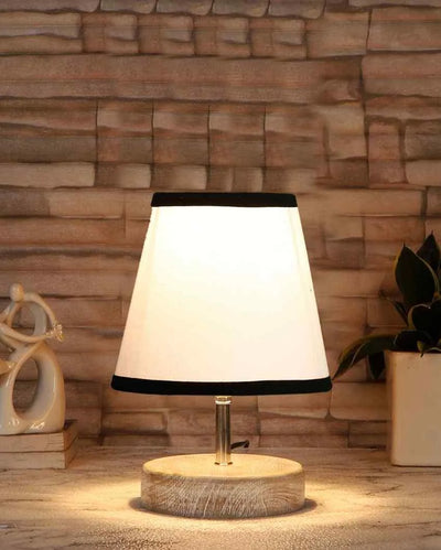 Zabric Cotton Round White Brushed Wood Table Lamp