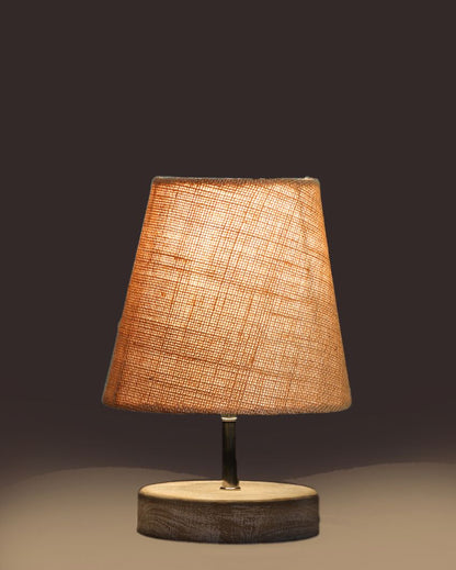 Antique Jute Round White Brushed Wood Table Lamp Beige