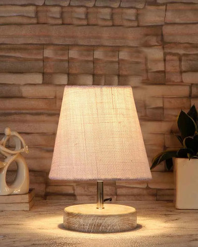 Antique Jute Round White Brushed Wood Table Lamp White