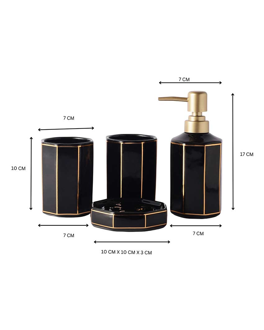 Elegant Finish Black Shade Hexagonal  Bath Set | Pack of 4