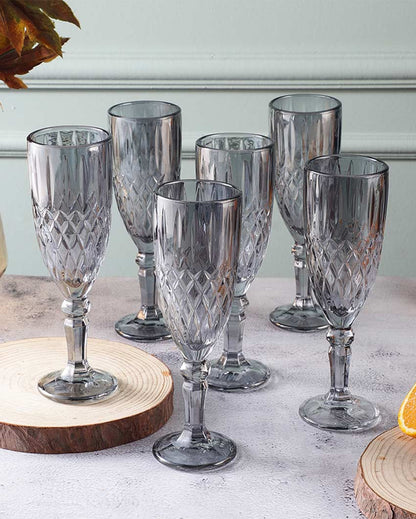 Beautiful Design Grey Shade Tinted Tall Goblet Glasses | Set of 6 | 2 x 7 inches | 110ml