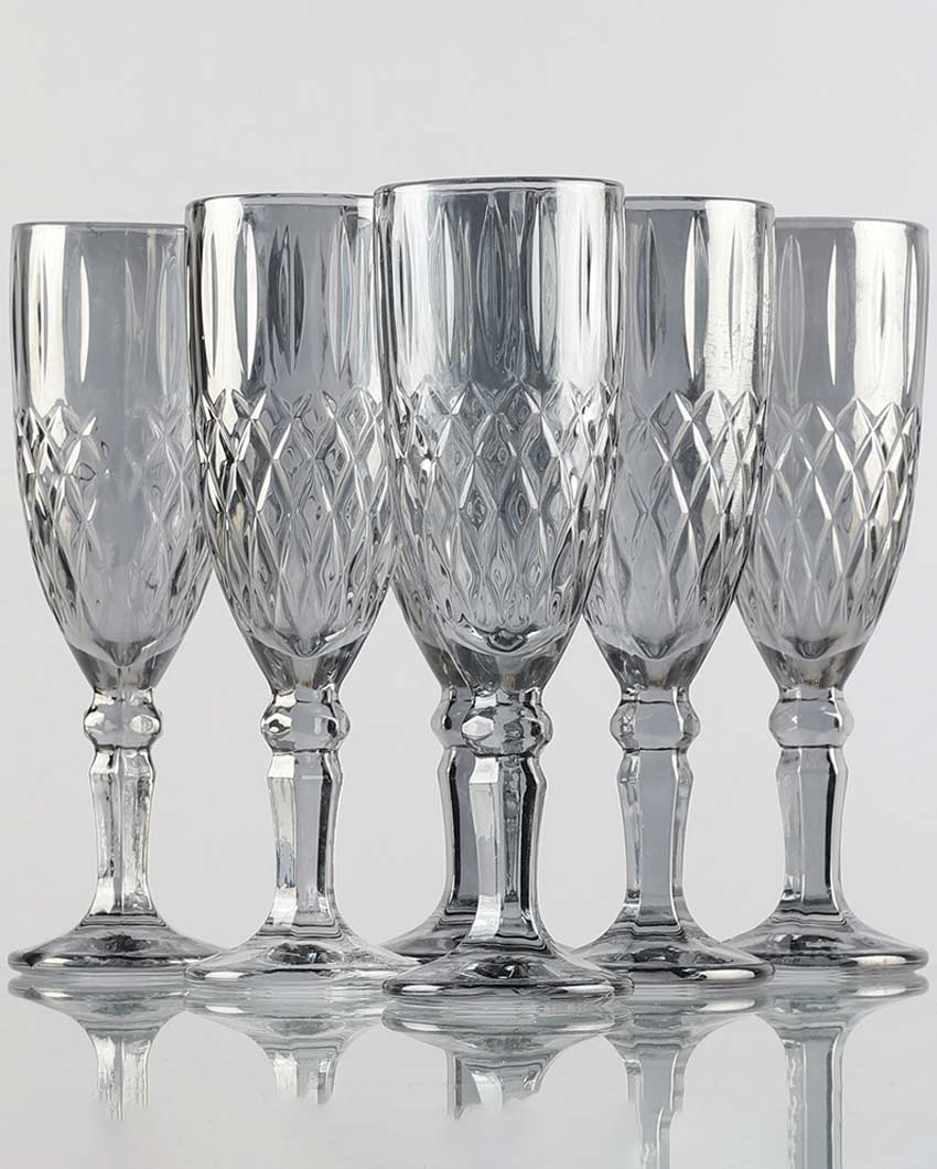 Beautiful Design Grey Shade Tinted Tall Goblet Glasses | Set of 6 | 2 x 7 inches | 110ml