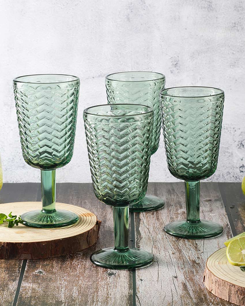 Elegant Design Green Shade Chevron Goblet Glasses | 3 x 6 inches | 250 ml