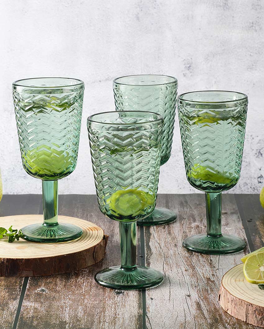 Elegant Design Green Shade Chevron Goblet Glasses | 3 x 6 inches | 250 ml