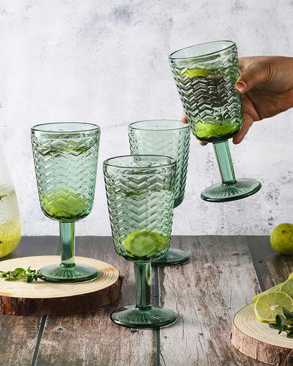 Elegant Design Green Shade Chevron Goblet Glasses | 3 x 6 inches | 250 ml