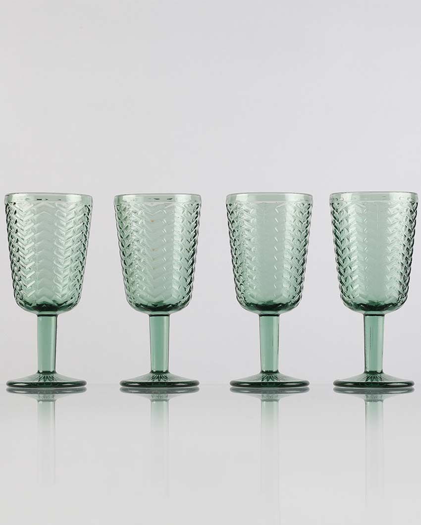 Elegant Design Green Shade Chevron Goblet Glasses | 3 x 6 inches | 250 ml