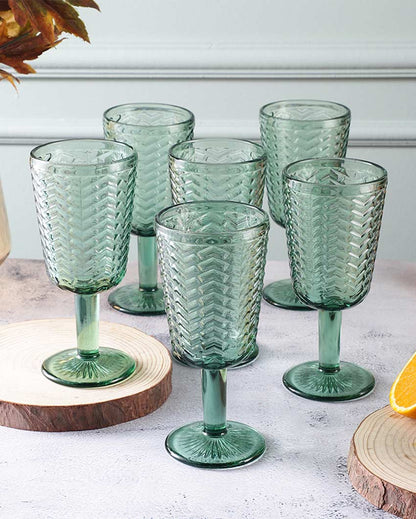 Elegant Design Green Shade Chevron Goblet Glasses | 3 x 6 inches | 250 ml