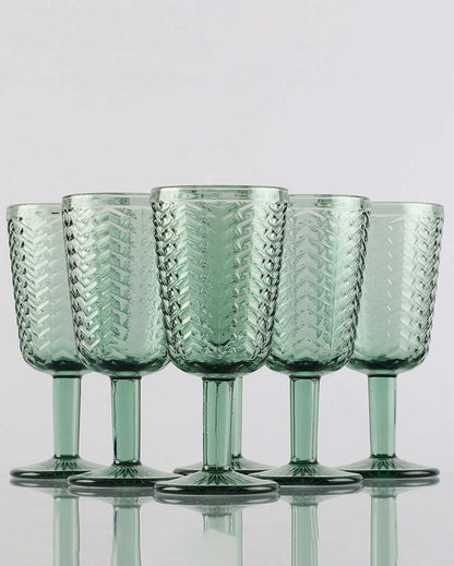 Elegant Design Green Shade Chevron Goblet Glasses | 3 x 6 inches | 250 ml