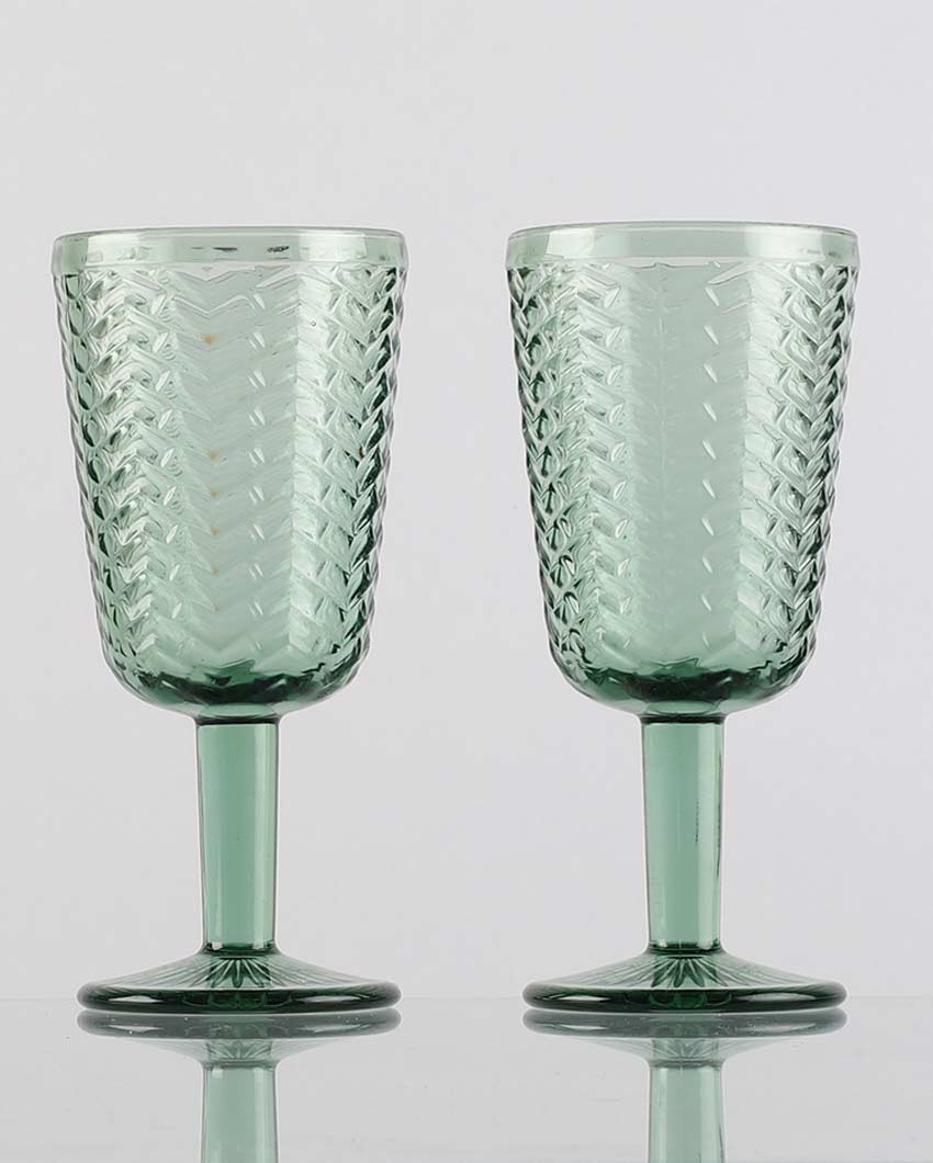 Elegant Design Green Shade Chevron Goblet Glasses | 3 x 6 inches | 250 ml