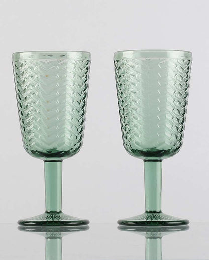 Elegant Design Green Shade Chevron Goblet Glasses | 3 x 6 inches | 250 ml