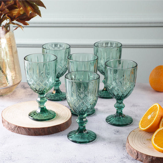 Tinted Cross Green Goblets | Set of 4, 6 Set of 6