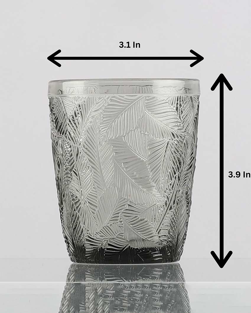 Beautiful Design Grey Shade Leaf Emboss Glasses | 3 x 4 inches | 300ml