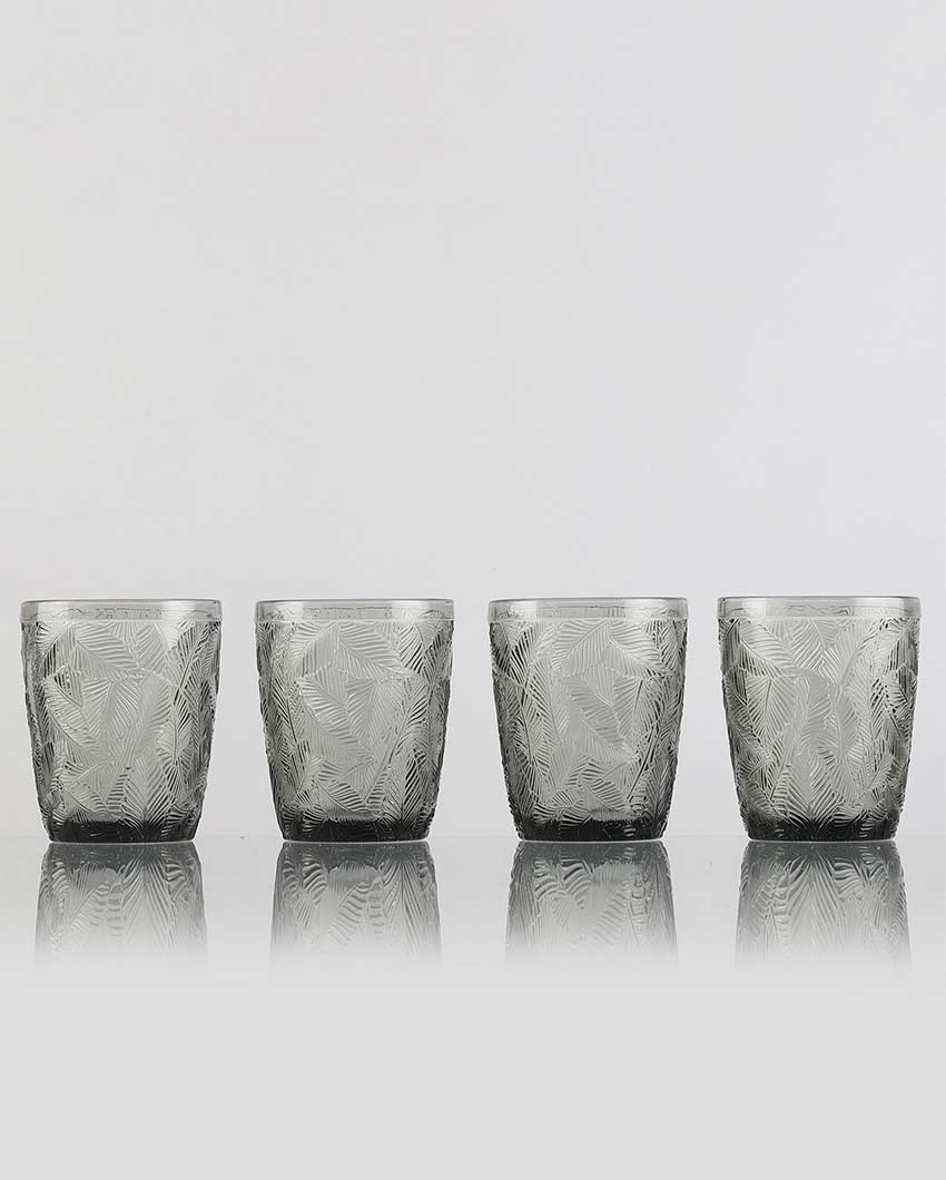 Beautiful Design Grey Shade Leaf Emboss Glasses | 3 x 4 inches | 300ml