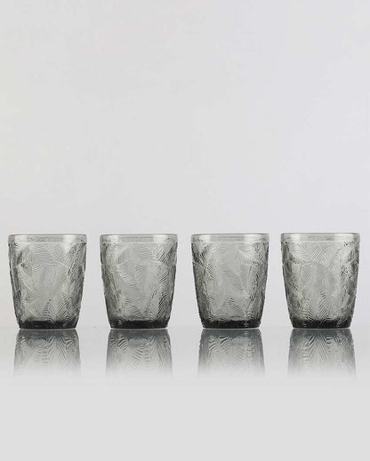 Beautiful Design Grey Shade Leaf Emboss Glasses | 3 x 4 inches | 300ml