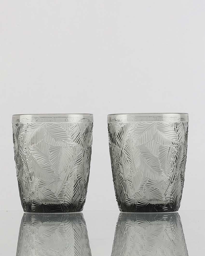 Beautiful Design Grey Shade Leaf Emboss Glasses | 3 x 4 inches | 300ml