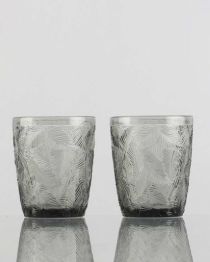 Beautiful Design Grey Shade Leaf Emboss Glasses | 3 x 4 inches | 300ml