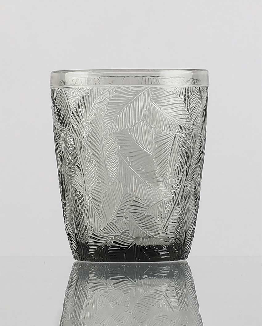 Beautiful Design Grey Shade Leaf Emboss Glasses | 3 x 4 inches | 300ml