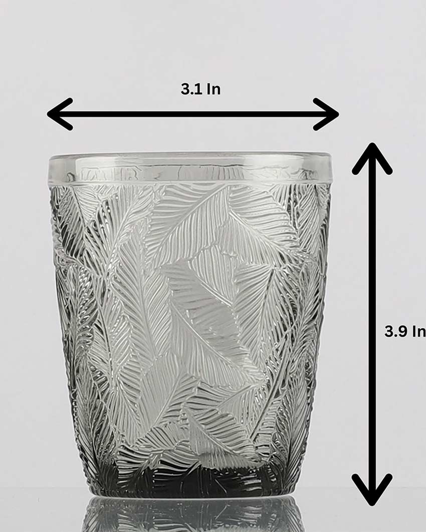 Beautiful Design Grey Shade Leaf Emboss Glasses | 3 x 4 inches | 300ml