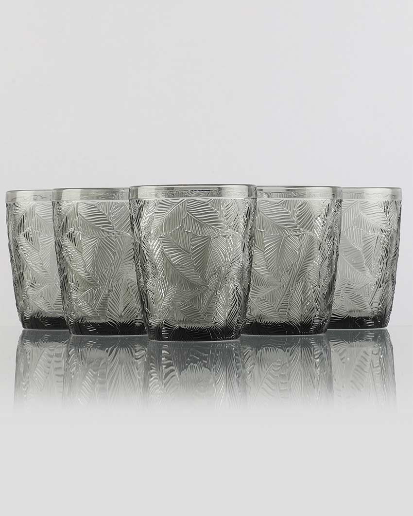 Beautiful Design Grey Shade Leaf Emboss Glasses | 3 x 4 inches | 300ml