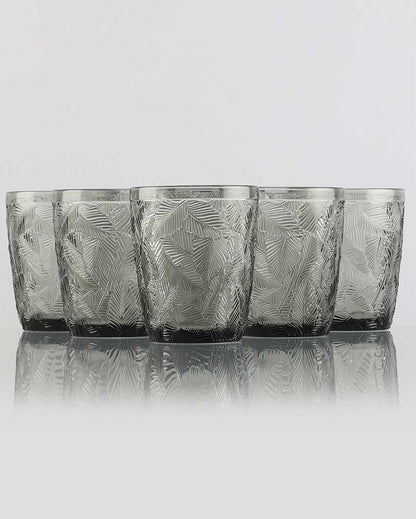 Beautiful Design Grey Shade Leaf Emboss Glasses | 3 x 4 inches | 300ml